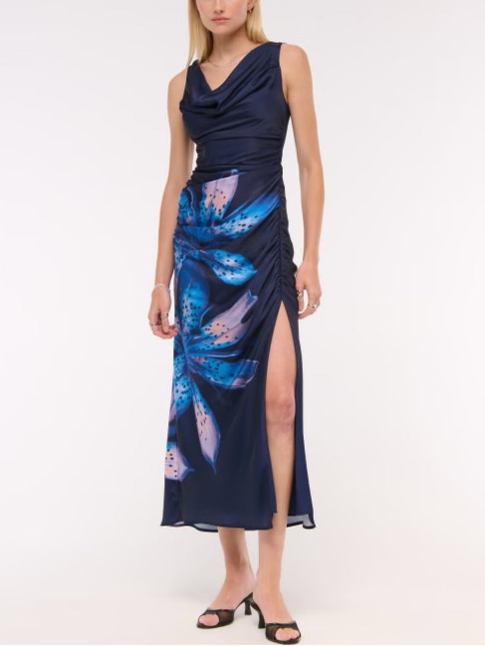 Abercrombie & Fitch Women’s Cowl Neck Draped Maxi Dress Dark Indigo Floral
